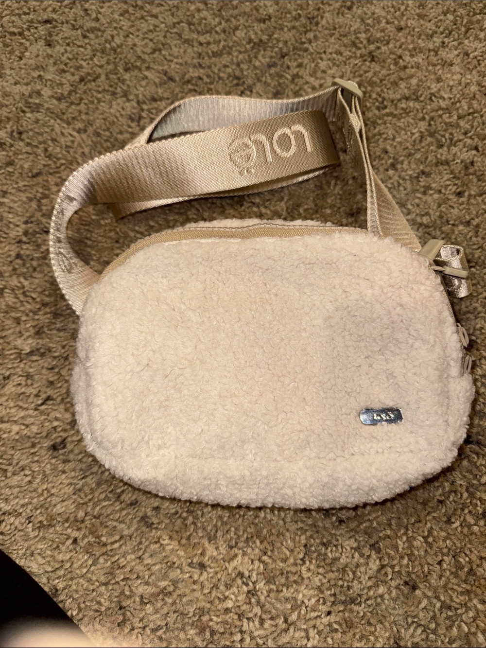 Lole Cream Sherpa Crossbody Bag with Branded Strap